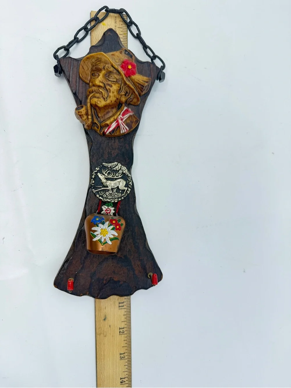 Vintage Austrian Folk Art Key Rack 2-Hook Liechtenstein Kitsch Cottage core
